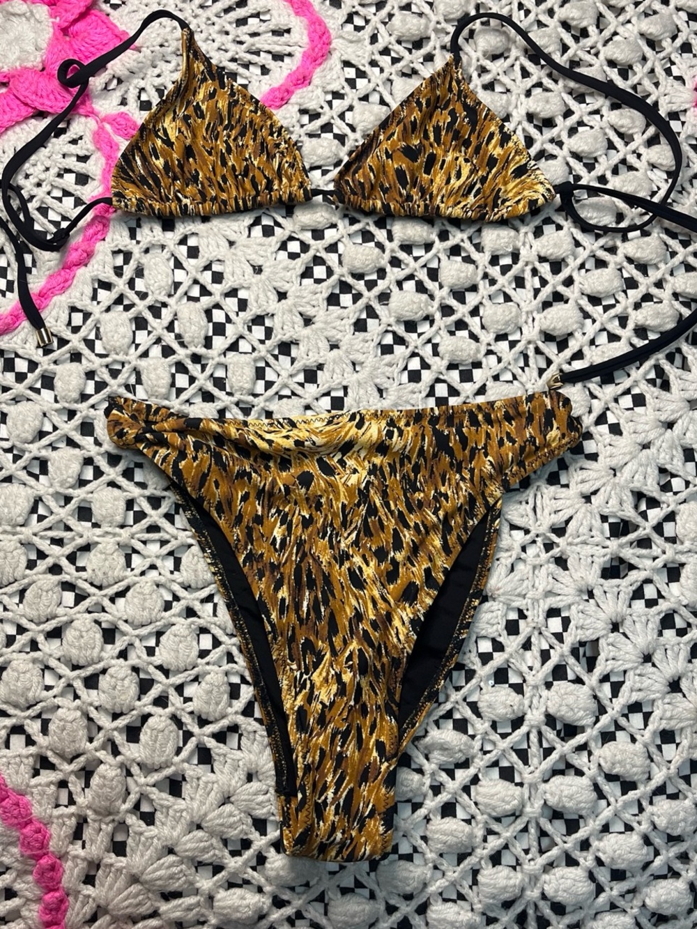Tropic of C Animal Print Triangle Bikini Set in Gold and Black